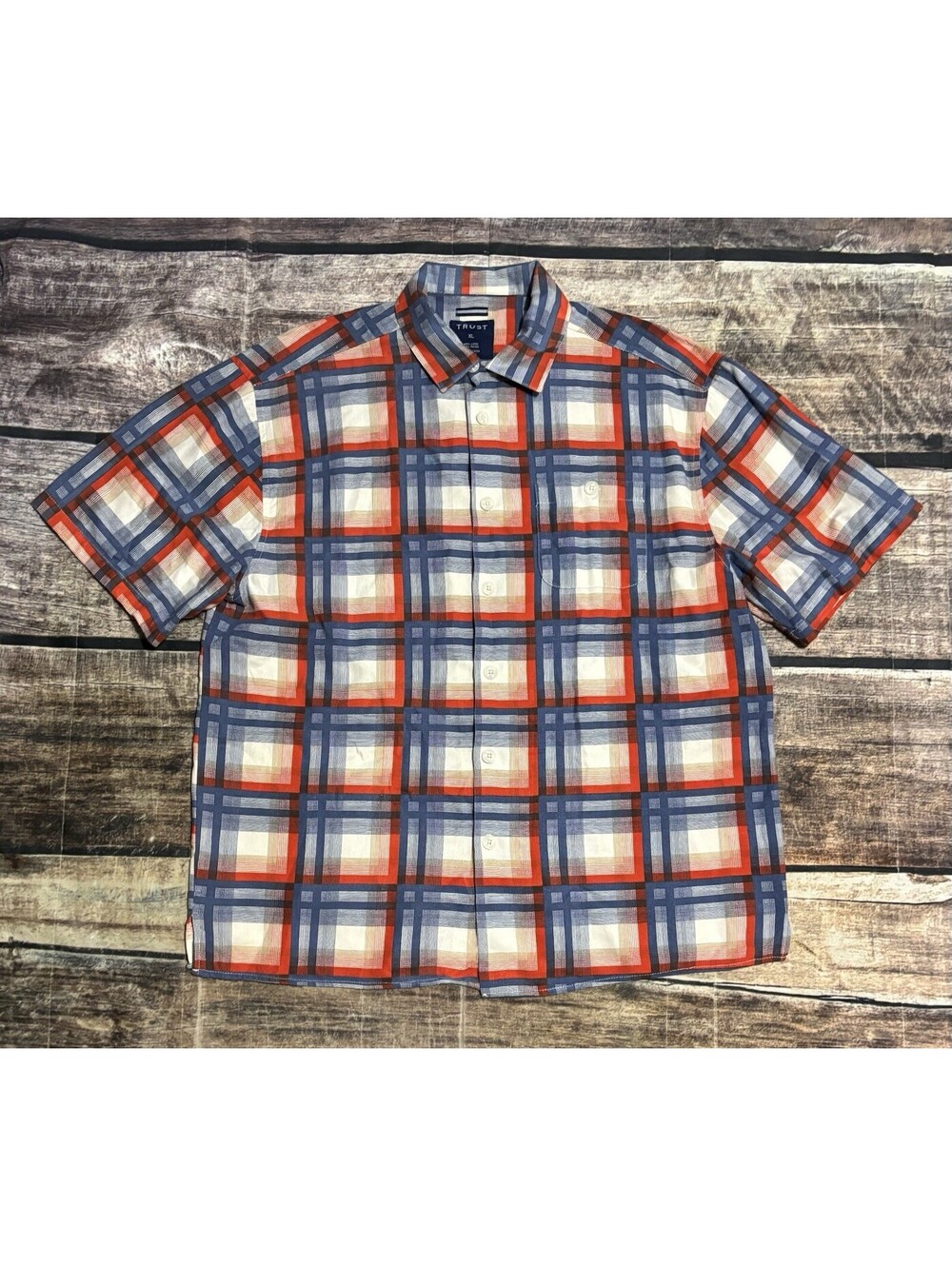 Trust Shirt Mens XL Linen Blend Check Plaid Short Sleeve